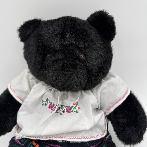 Vintage Build-A-Bear 1997 Black Teddy Bear Plush Doll Folk Outfit Embroidered - Picture 2 of 9